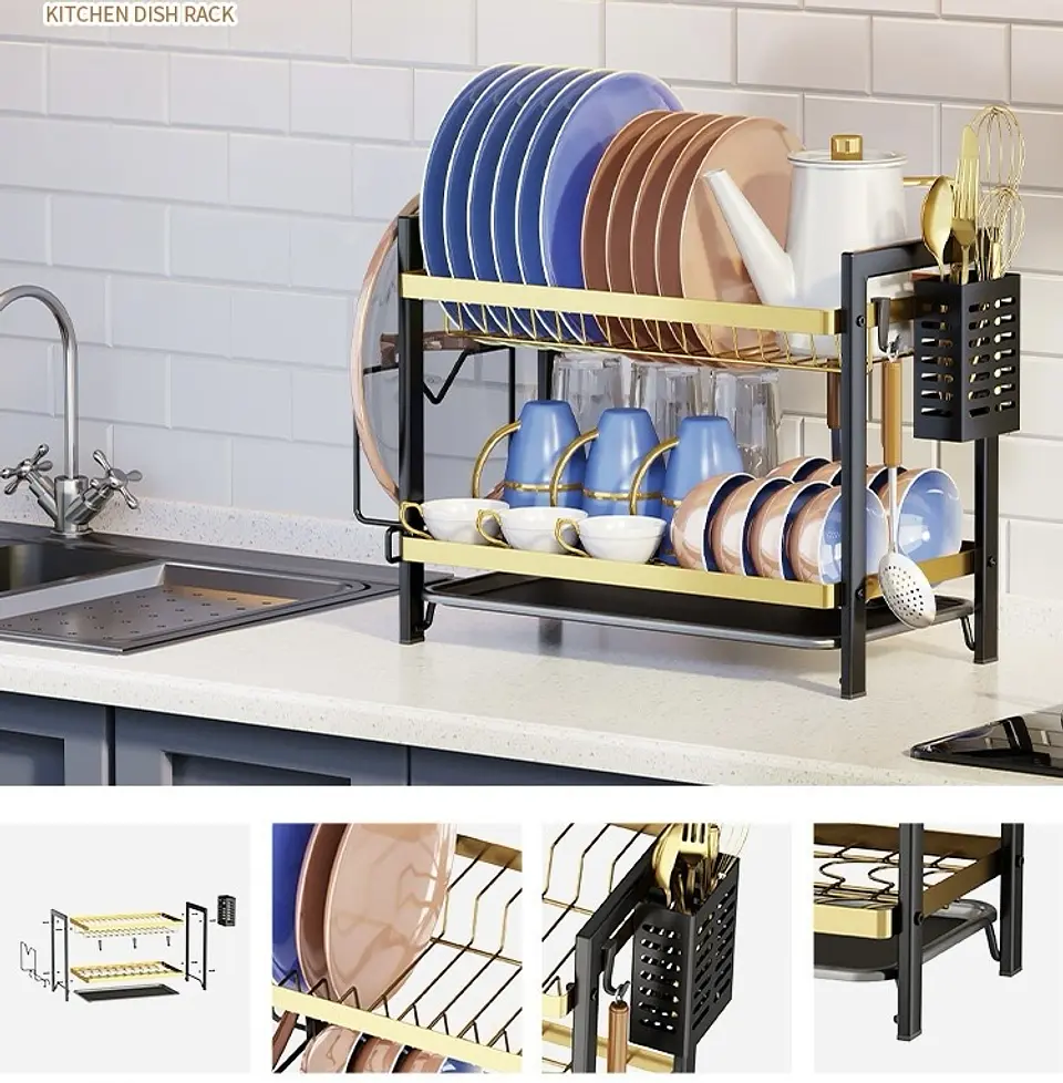 RACK METALICO ORGANIZADOR PARA PLATOS DE 2 PISOS 46x33CM 1