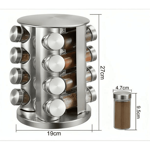SET CONDIMENTERO ESPECIERO GIRATORIO COCINA DE 16PZS