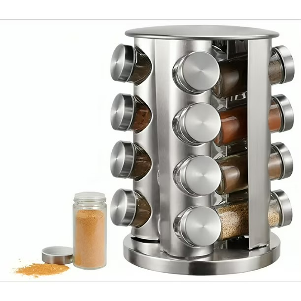 SET CONDIMENTERO ESPECIERO GIRATORIO COCINA DE 16PZS