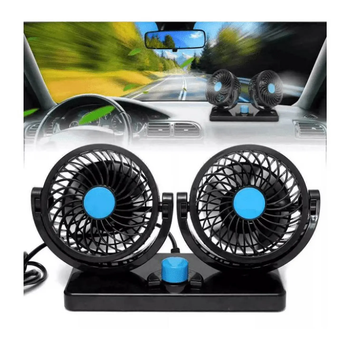 MINI VENTILADOR DOBLE PARA AUTO 12V 360GRADOS 1
