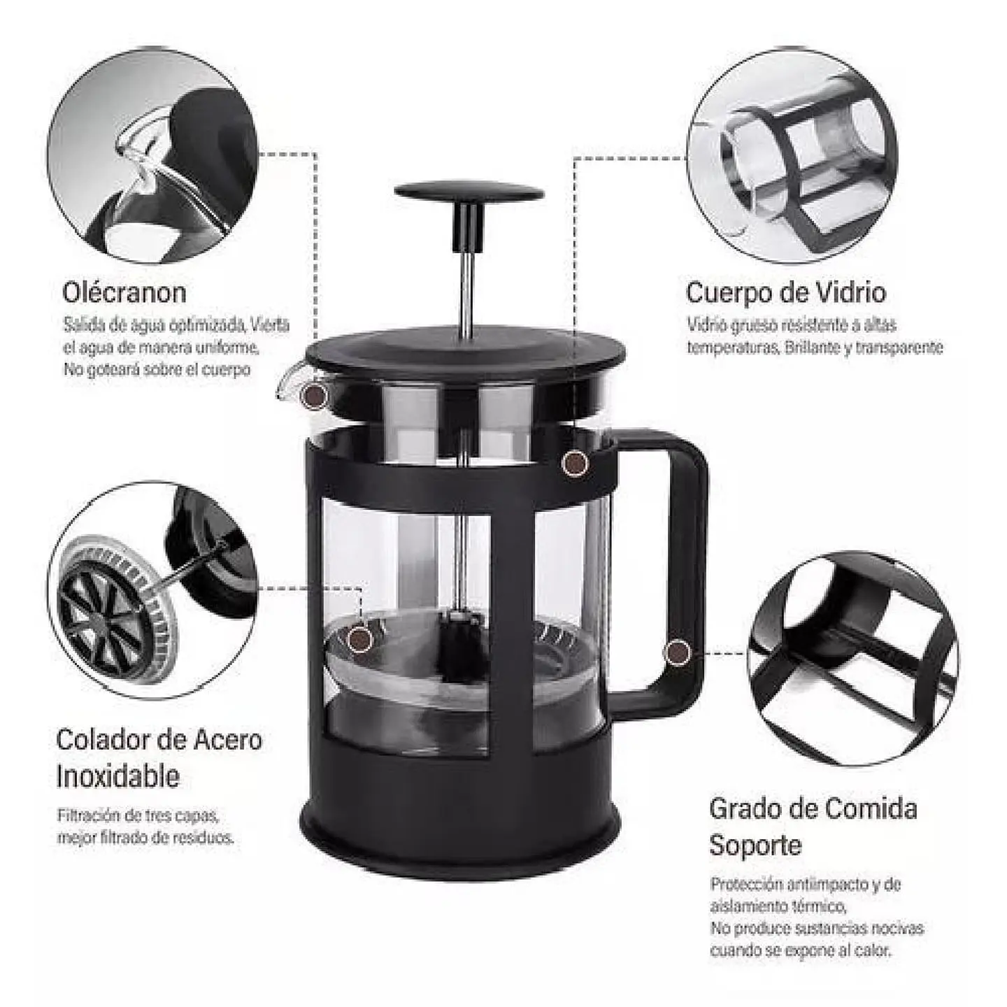 CAFETERA FRANCESA 1000ML PRENSA FRANCESA ESPUMADORA 5