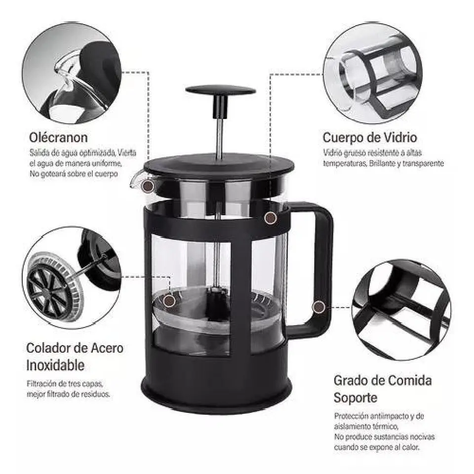 CAFETERA FRANCESA 1000ML PRENSA FRANCESA ESPUMADORA 5