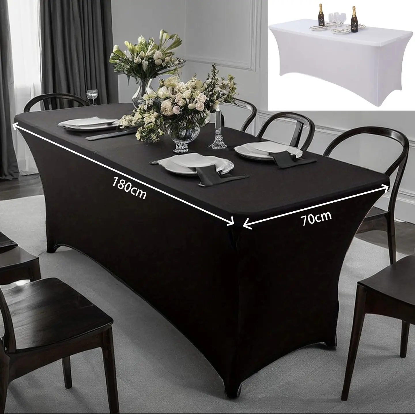 FUNDA MANTEL DE MESA SPANDEX 180x70CM NEGRO 1
