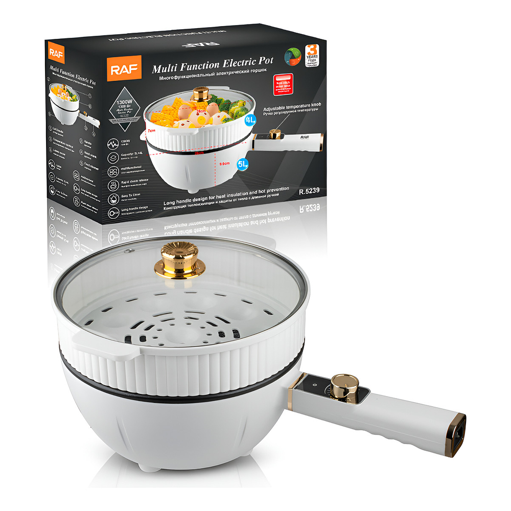 OLLA ELECTRICA VAPORERA MULTIFUNCIONAL SARTEN ANTIADHERENTE BLANCO 60