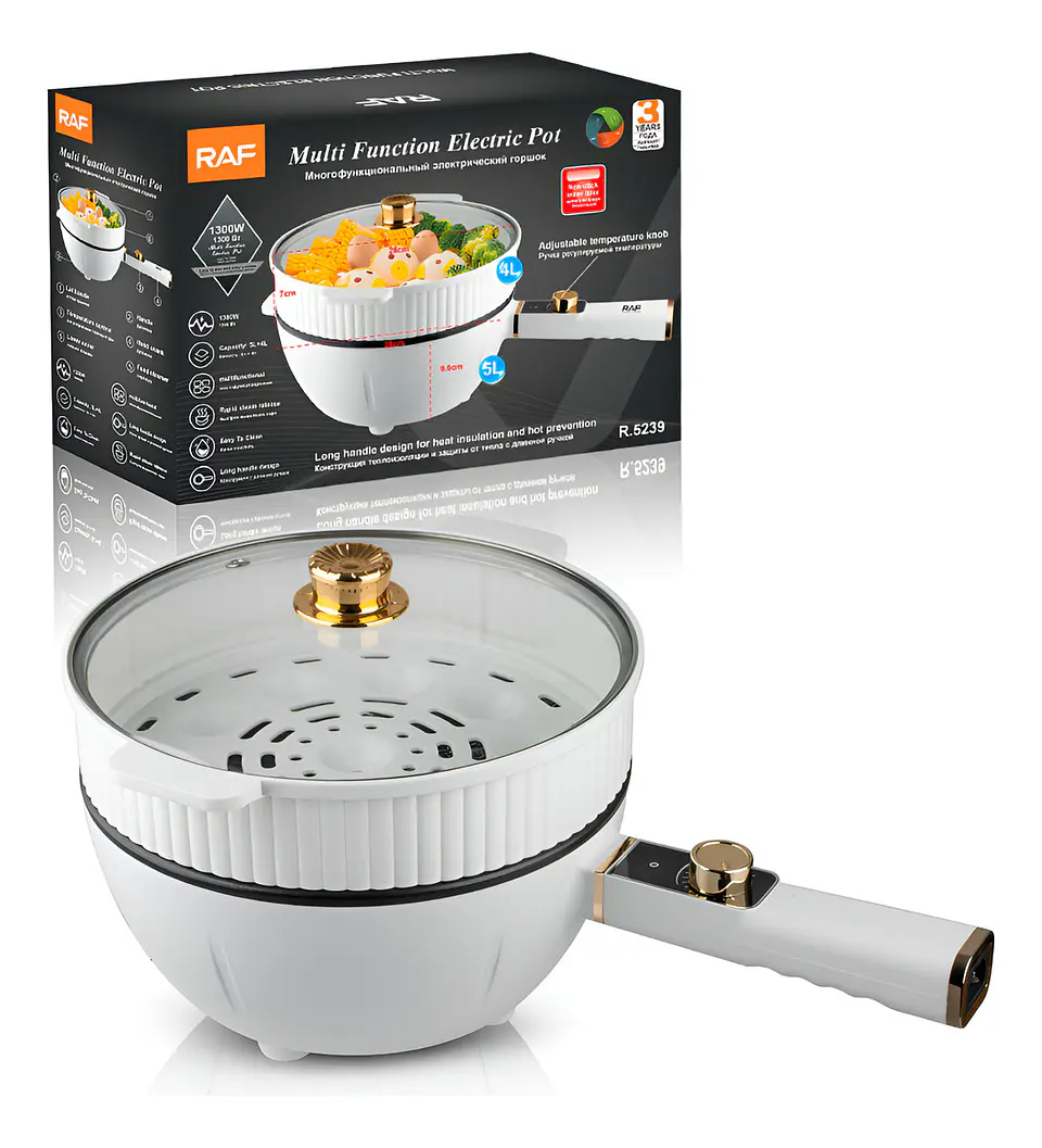 OLLA ELECTRICA VAPORERA MULTIFUNCIONAL SARTEN ANTIADHERENTE BLANCO 60 1