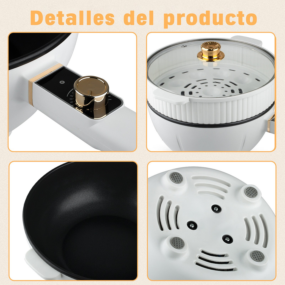 OLLA ELECTRICA VAPORERA MULTIFUNCIONAL SARTEN ANTIADHERENTE BLANCO 60
