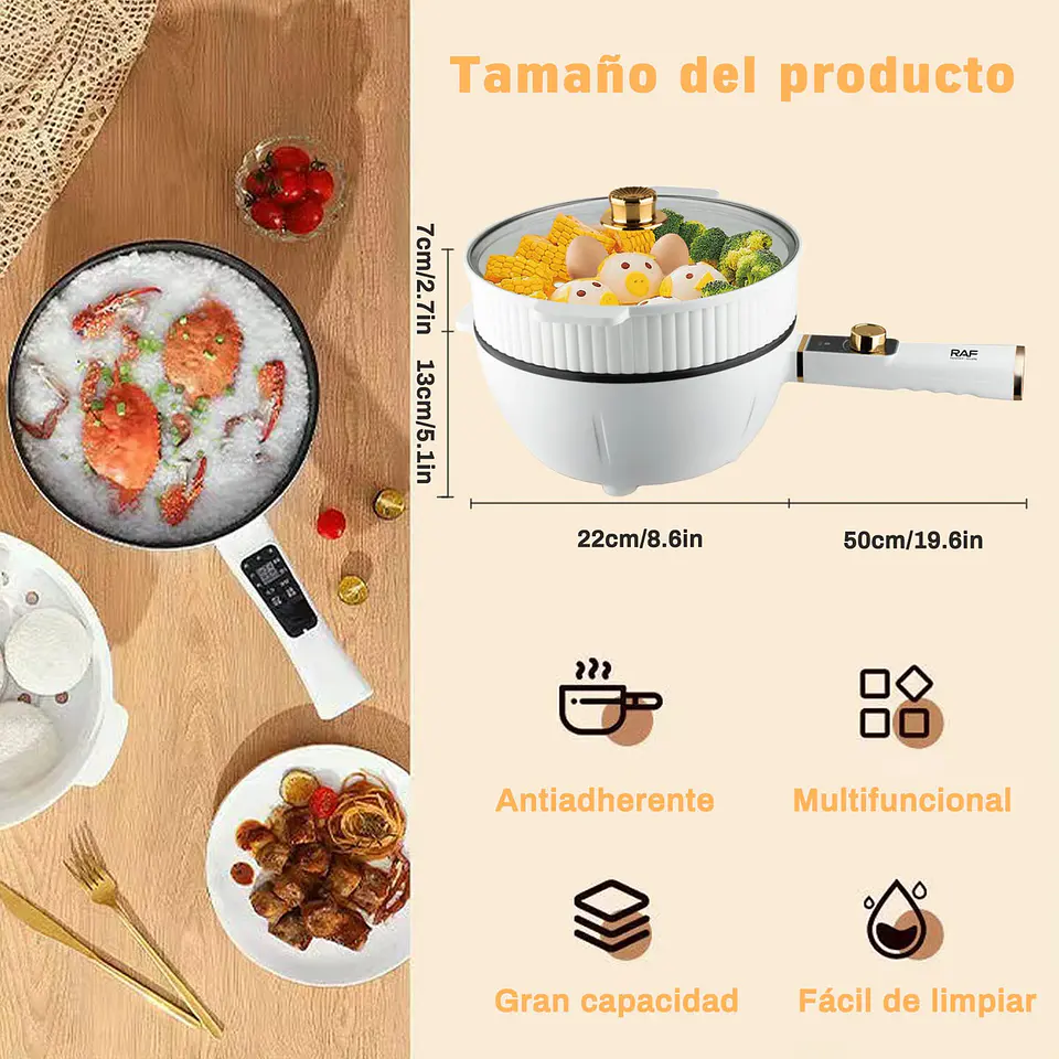 OLLA ELECTRICA VAPORERA MULTIFUNCIONAL SARTEN ANTIADHERENTE BLANCO 60 9