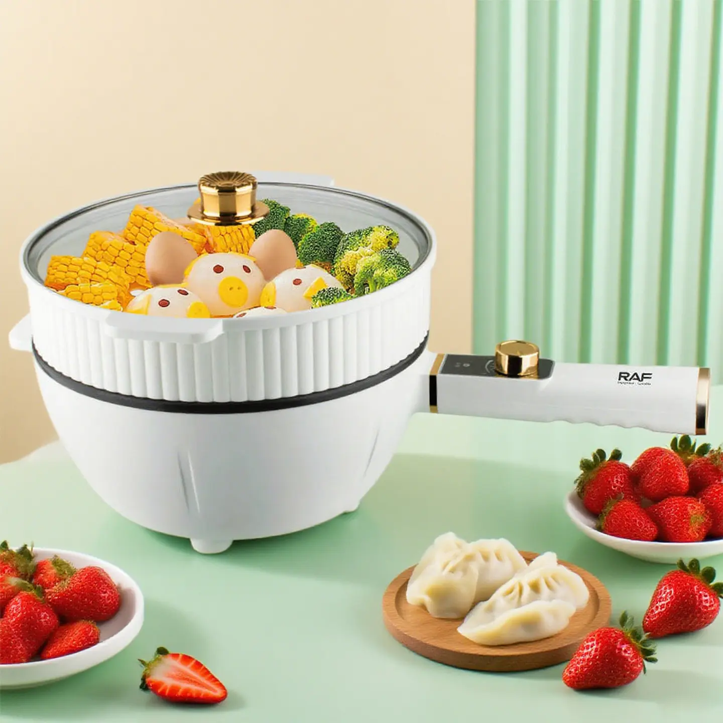 OLLA ELECTRICA VAPORERA MULTIFUNCIONAL SARTEN ANTIADHERENTE BLANCO 60 5