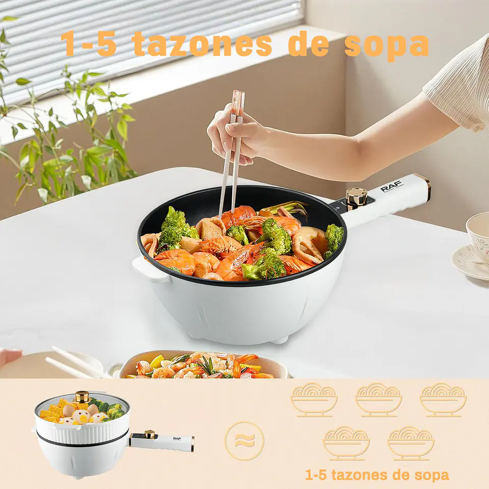 OLLA ELECTRICA VAPORERA MULTIFUNCIONAL SARTEN ANTIADHERENTE BLANCO 60 6