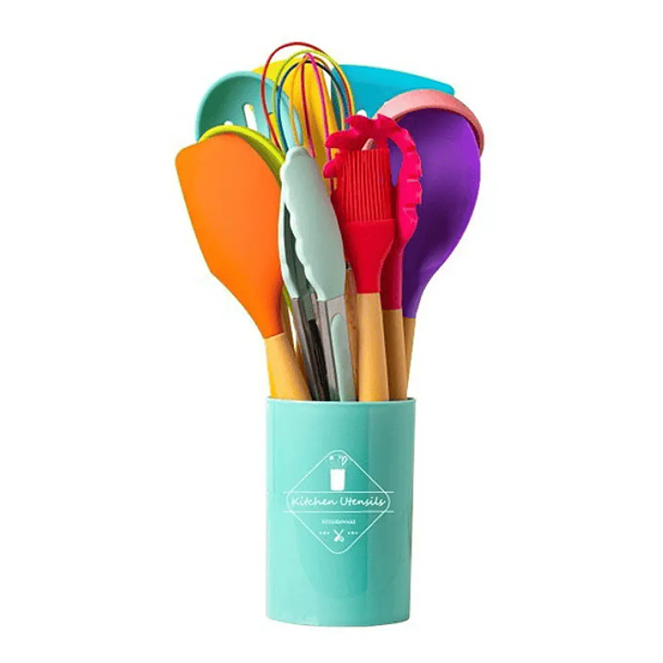 SET UTENSILIOS SILICONA COCINA DE COLORES 12 PZS  1