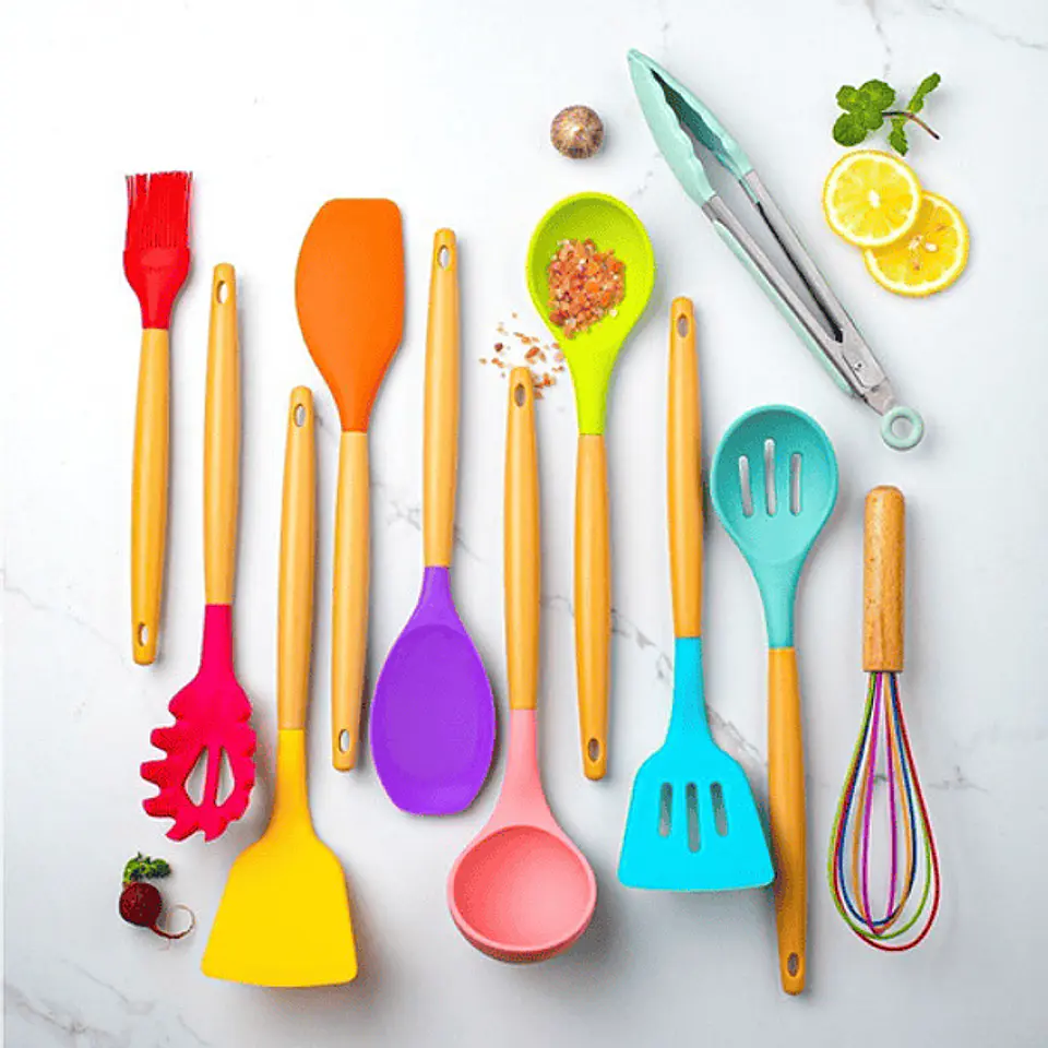 SET UTENSILIOS SILICONA COCINA DE COLORES 12 PZS  3