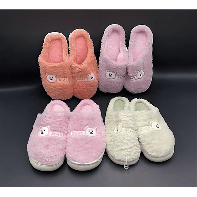 PANTUFLA FELPA PLATA DE GOMA BORDADO OSITO BEAR 36/37 38/39 40/41