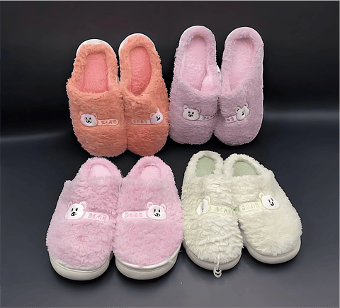 PANTUFLA FELPA PLATA DE GOMA BORDADO OSITO BEAR 36/37 38/39 40/41
