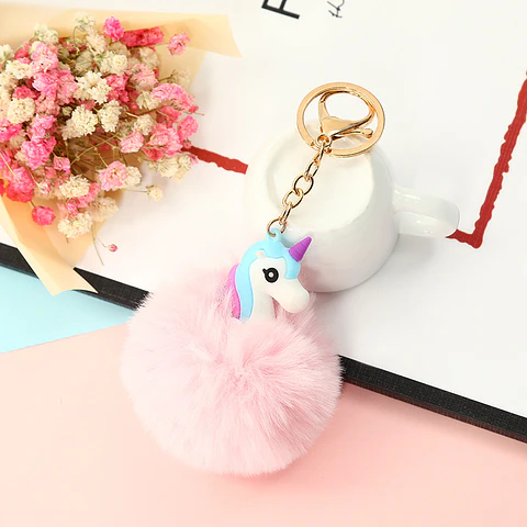LLAVERO POMPON UNICORNIO PQT 4UNDS