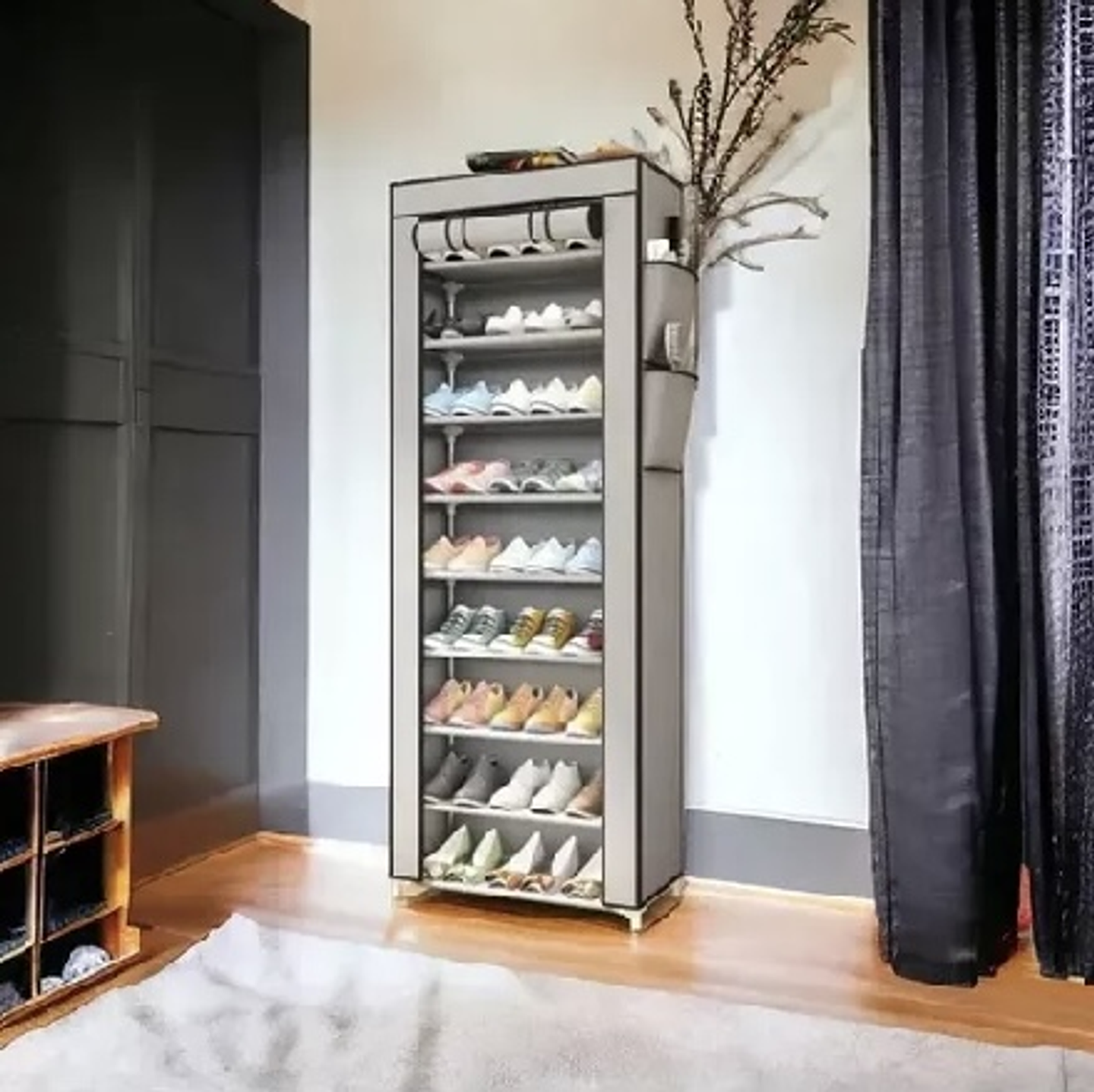 ZAPATERO ORGANIZADOR CON FORRO DE 10 NIVELES Y CIERRE 58x30x158CM  3