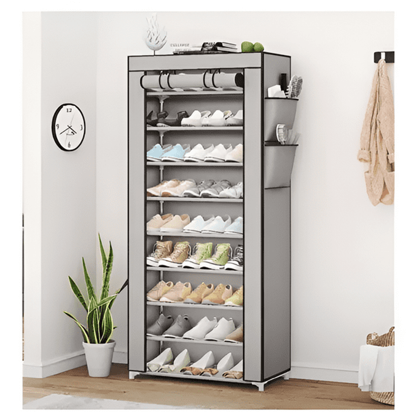 ZAPATERO ORGANIZADOR CON FORRO DE 10 NIVELES Y CIERRE 58x30x158CM  6