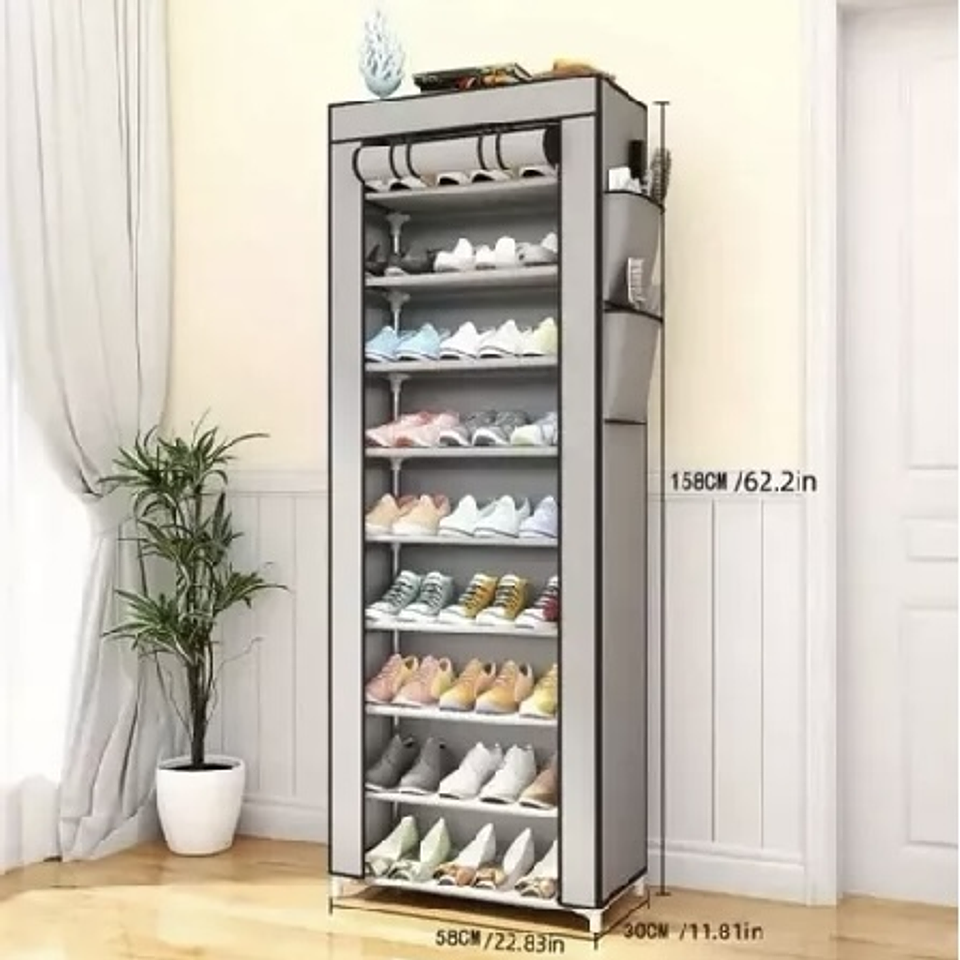 ZAPATERO ORGANIZADOR CON FORRO DE 10 NIVELES Y CIERRE 58x30x158CM  1