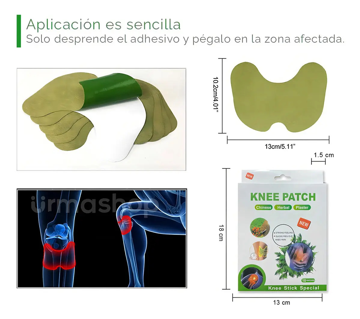 PARCHES PARA ELIMINAR ALIVIAR, CALMAR DOLORES DE RODILLAS KNEE PATCH CAJITA 10 UNDS 4