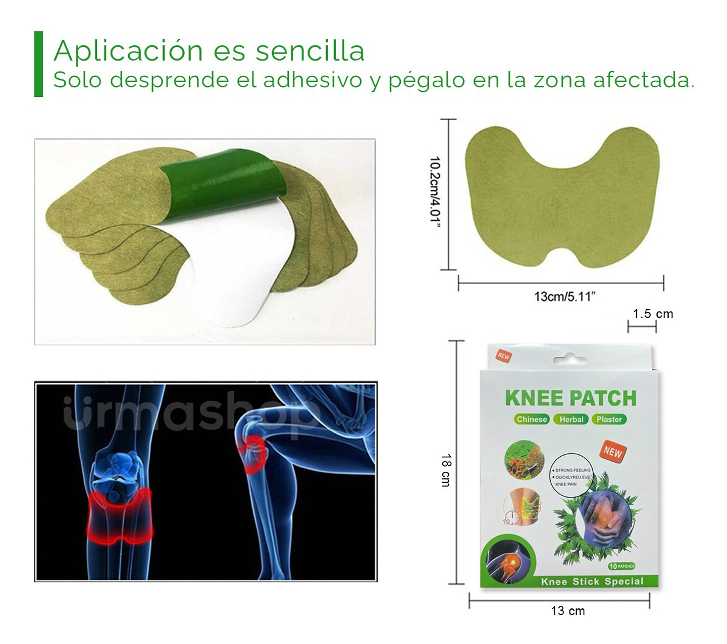 PARCHES PARA ELIMINAR ALIVIAR, CALMAR DOLORES DE RODILLAS KNEE PATCH CAJITA 10 UNDS 9