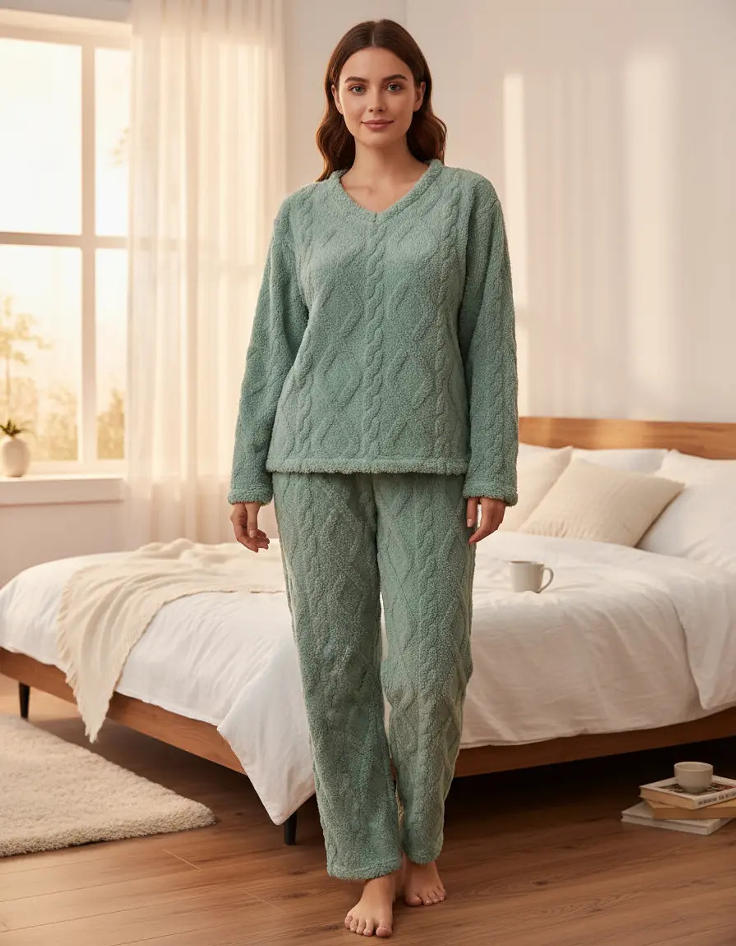 PIJAMA POLAR DE 2 PIEZAS TEXTURIZADO PARA DAMA CON BRILLO M-L 2