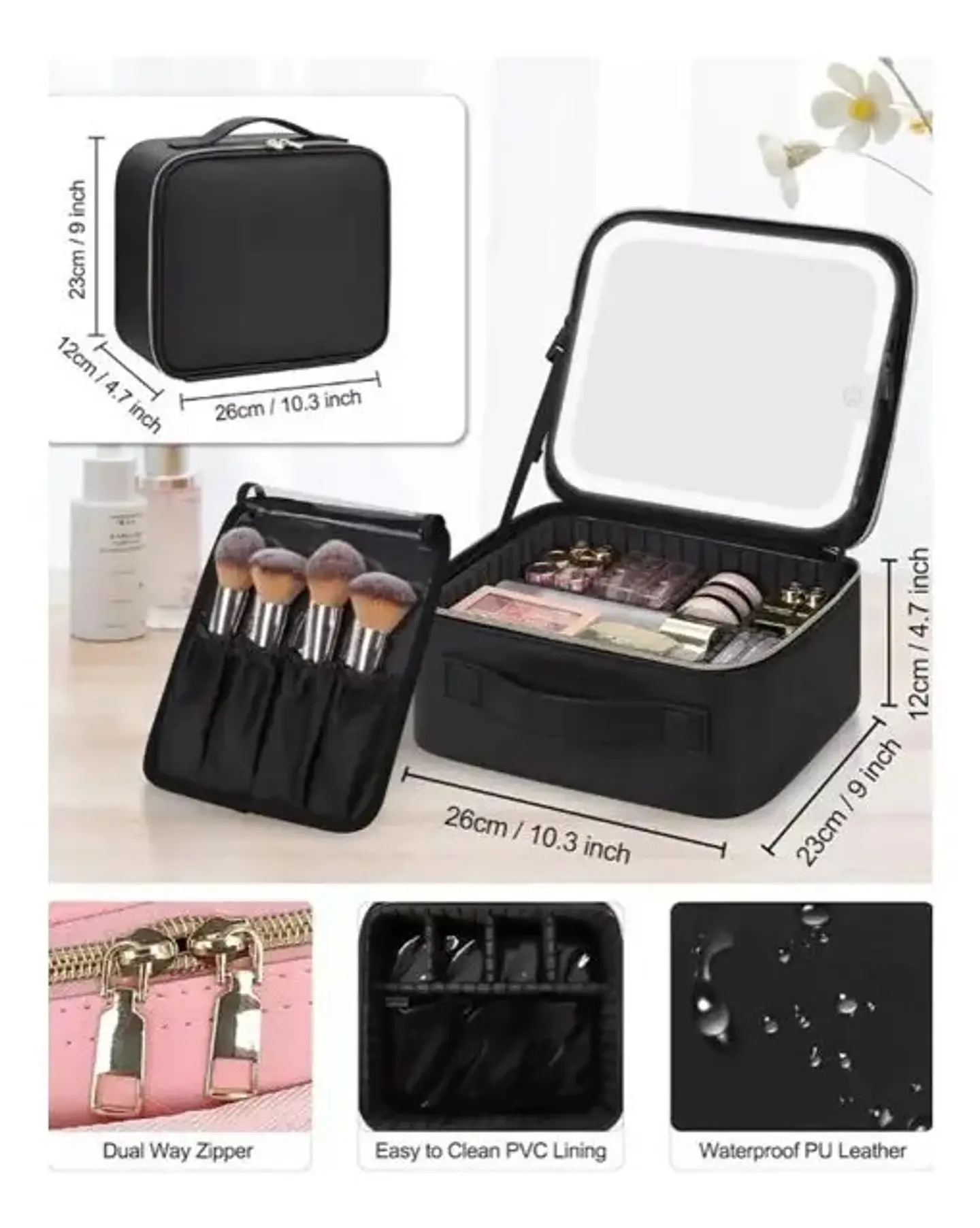 MALETÍN ORGANIZADOR DE MAQUILLAJE PORTÁTIL CON ESPEJO LED 8