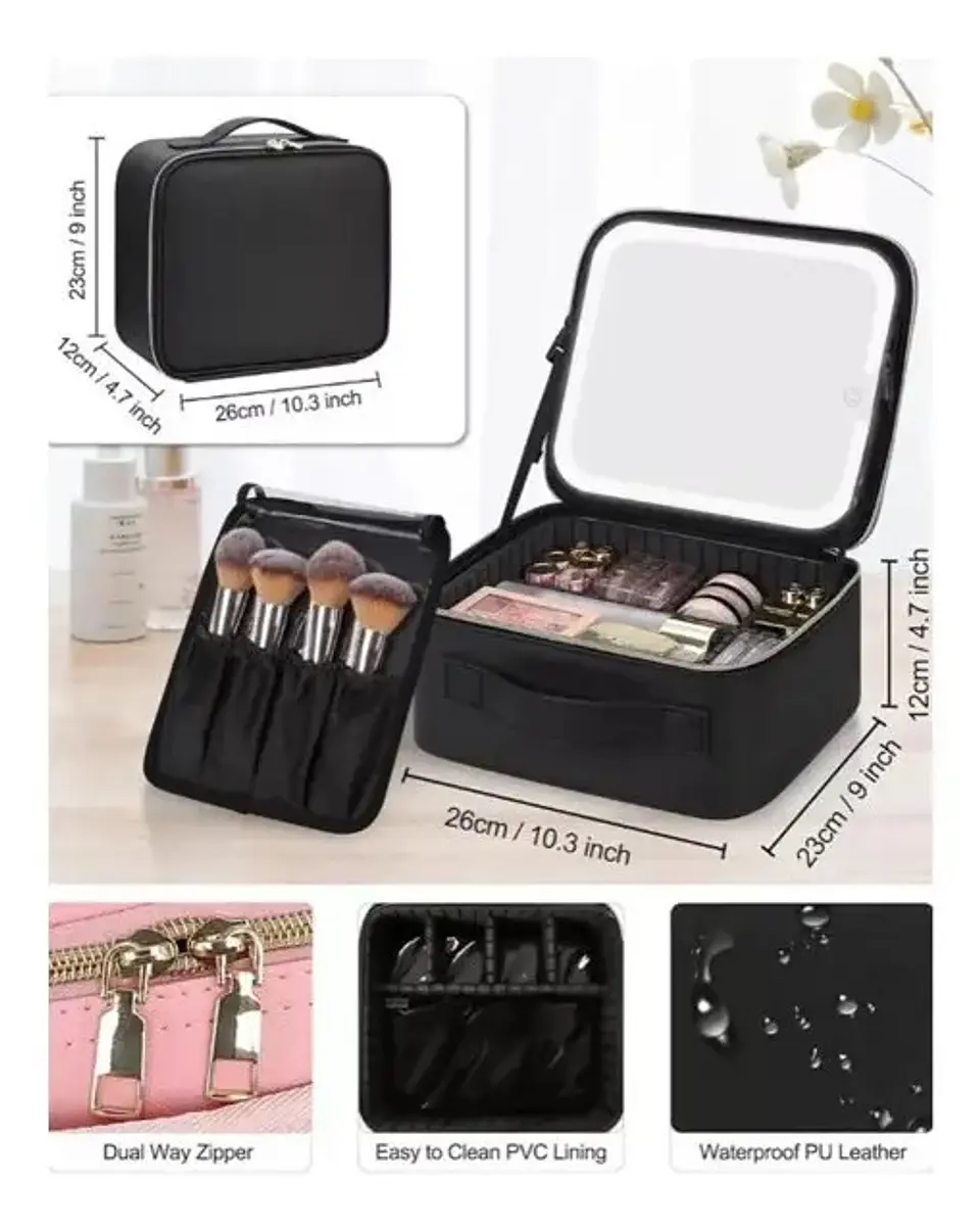 MALETÍN ORGANIZADOR DE MAQUILLAJE PORTÁTIL CON ESPEJO LED 8