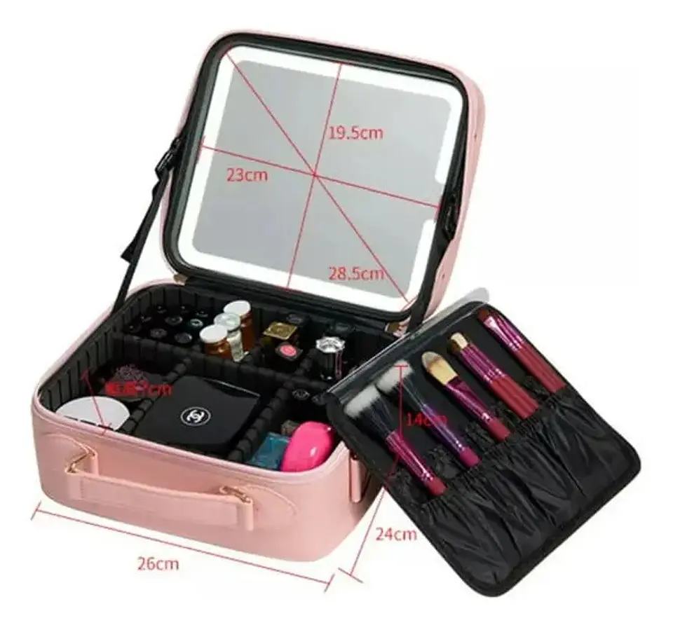 MALETÍN ORGANIZADOR DE MAQUILLAJE PORTÁTIL CON ESPEJO LED 10
