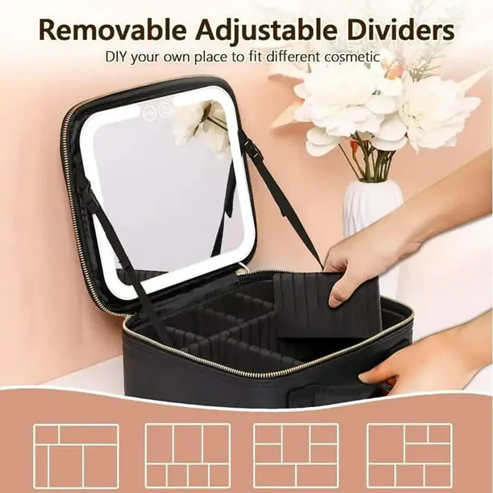 MALETÍN ORGANIZADOR DE MAQUILLAJE PORTÁTIL CON ESPEJO LED 3