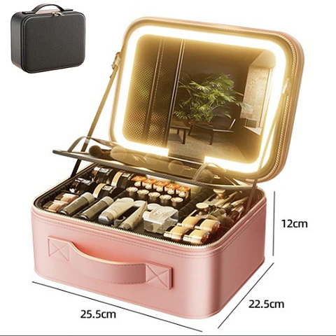 MALETÍN ORGANIZADOR DE MAQUILLAJE PORTÁTIL CON ESPEJO LED
