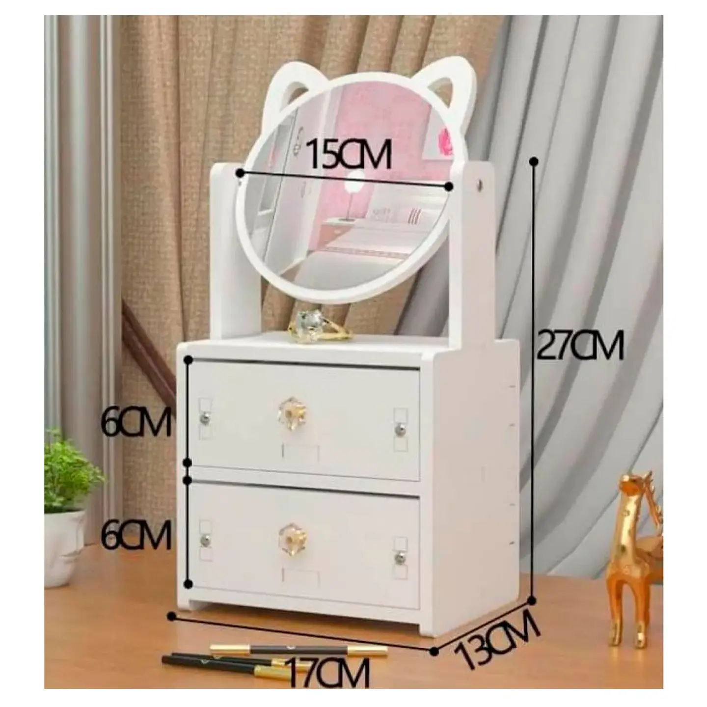 JOYERO DOBLE CAJON ESPEJO GATO  5