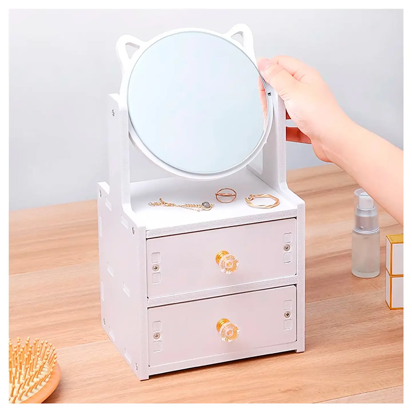 JOYERO DOBLE CAJON ESPEJO GATO  2