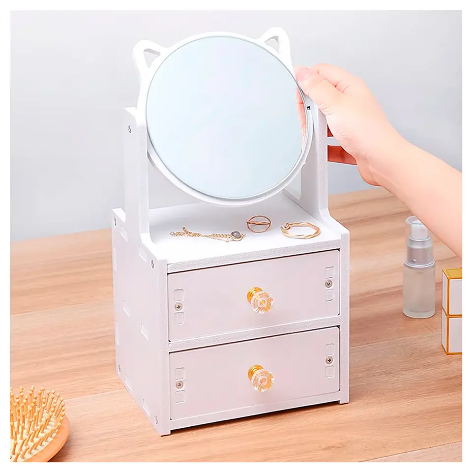 JOYERO DOBLE CAJON ESPEJO GATO  2