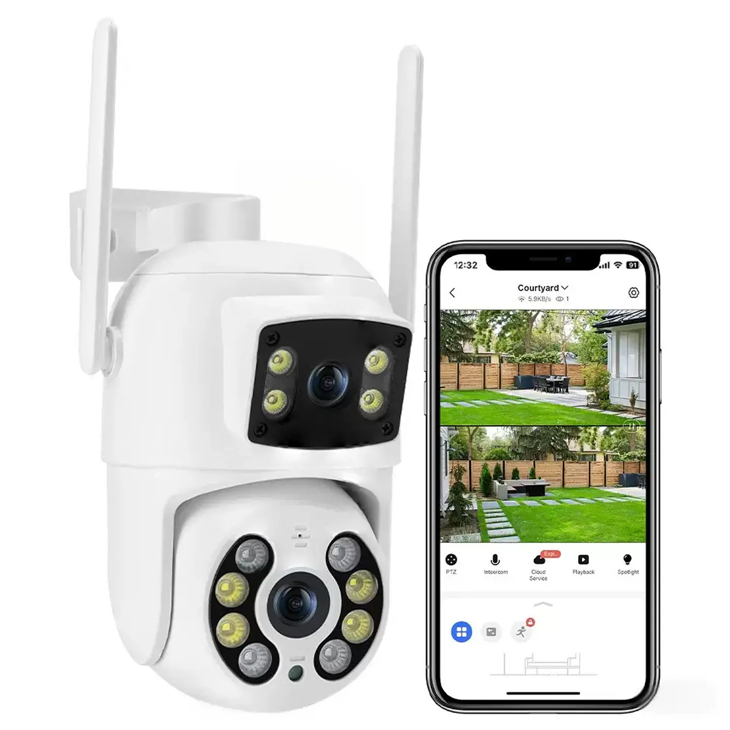 CAMARA DOBLE DE SEGURIDAD 1 FIJA 1 MOVIL  2
