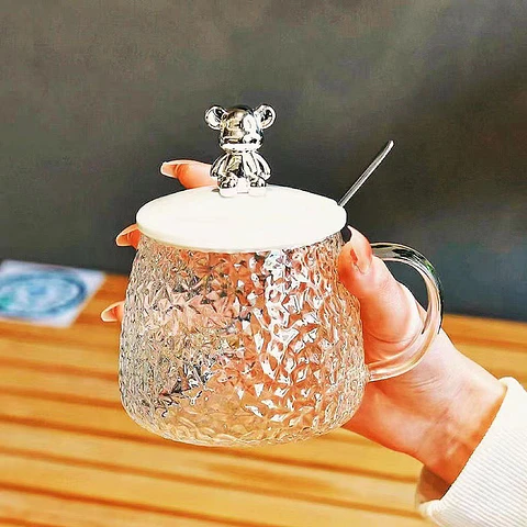 TAZA VIDRIO KAWAI OSITO + CUCHARITA - POR MAYOR