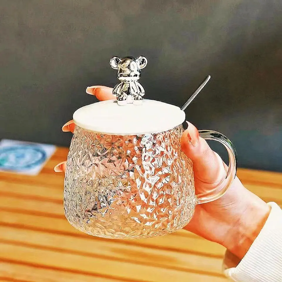 TAZA VIDRIO KAWAI OSITO + CUCHARITA - POR MAYOR 1