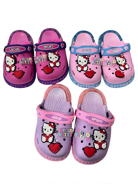 CHALAS TIPO CROCS CHARMS HELLO KITTY CON LUCES - POR MAYOR