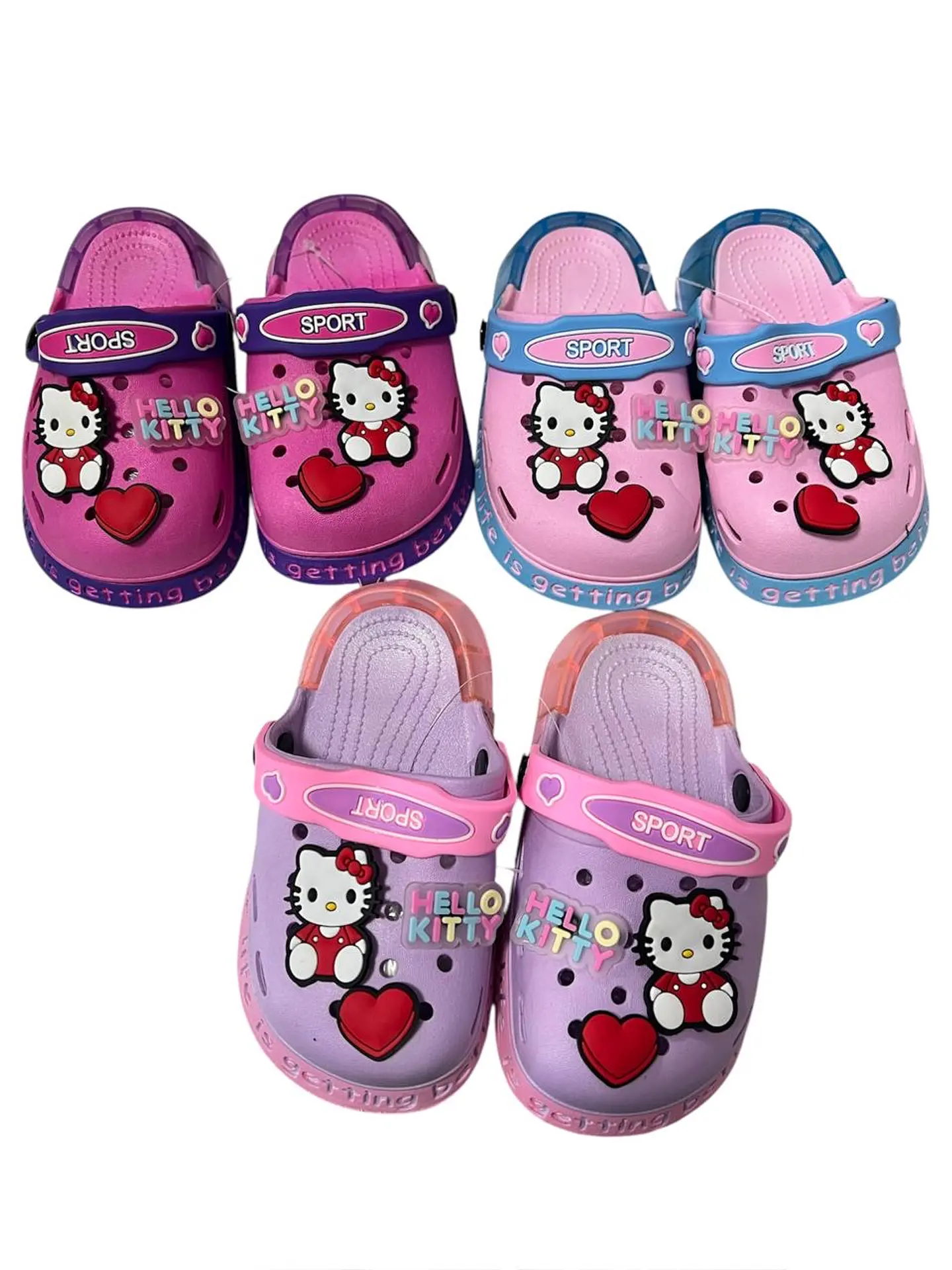 CHALAS TIPO CROCS CHARMS HELLO KITTY CON LUCES - POR MAYOR 1