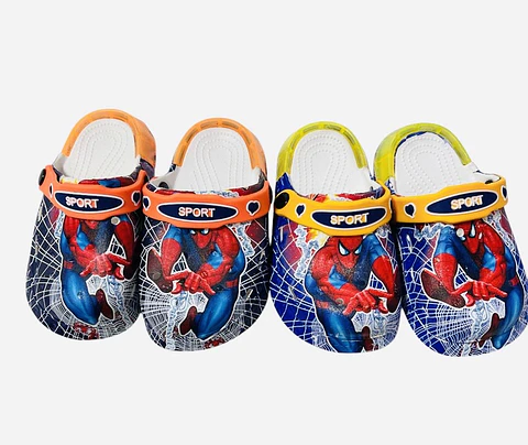 CHALA TIPO CROCS DISEÑO SPIDERMAN CON LUCES - POR MAYOR