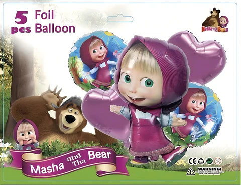 SET DE GLOBO METALICO MASHA Y EL OSO 5PZS- POR MAYOR