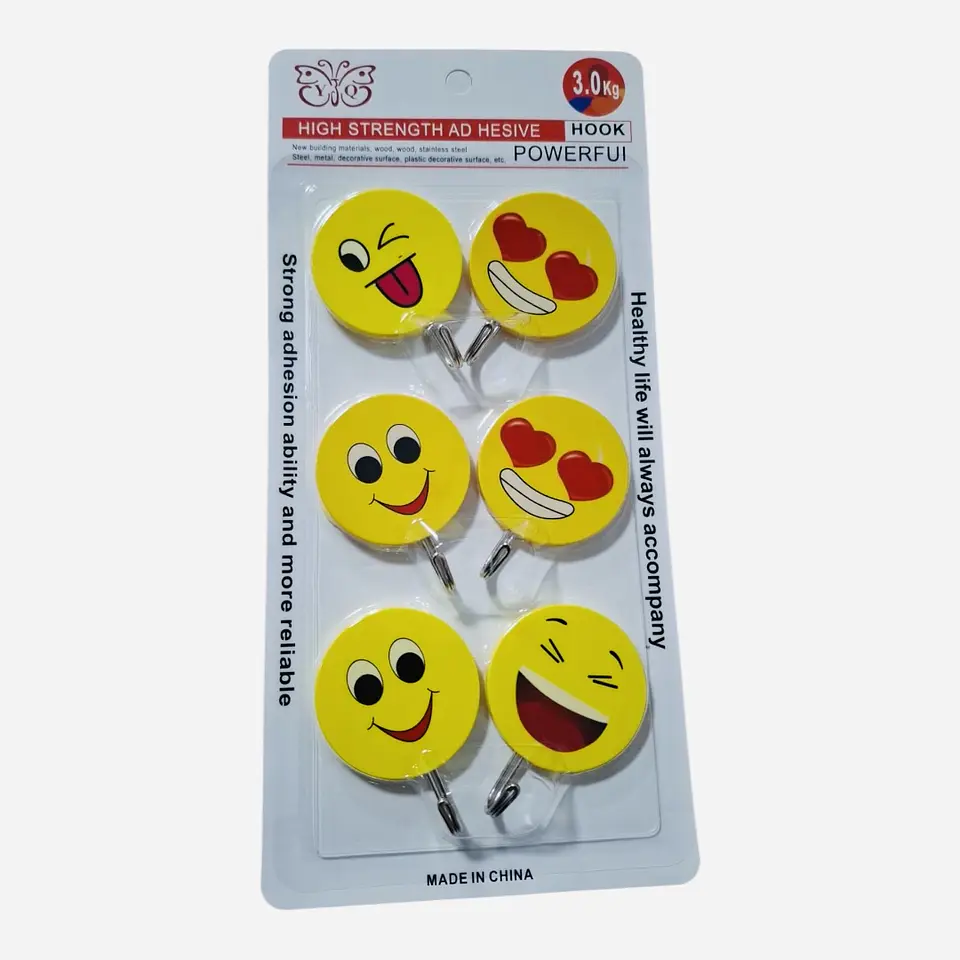 GANCHOS PARA PARED EMOJI PQT 6 UNDS RESISTE 3KG- POR MAYOR 3