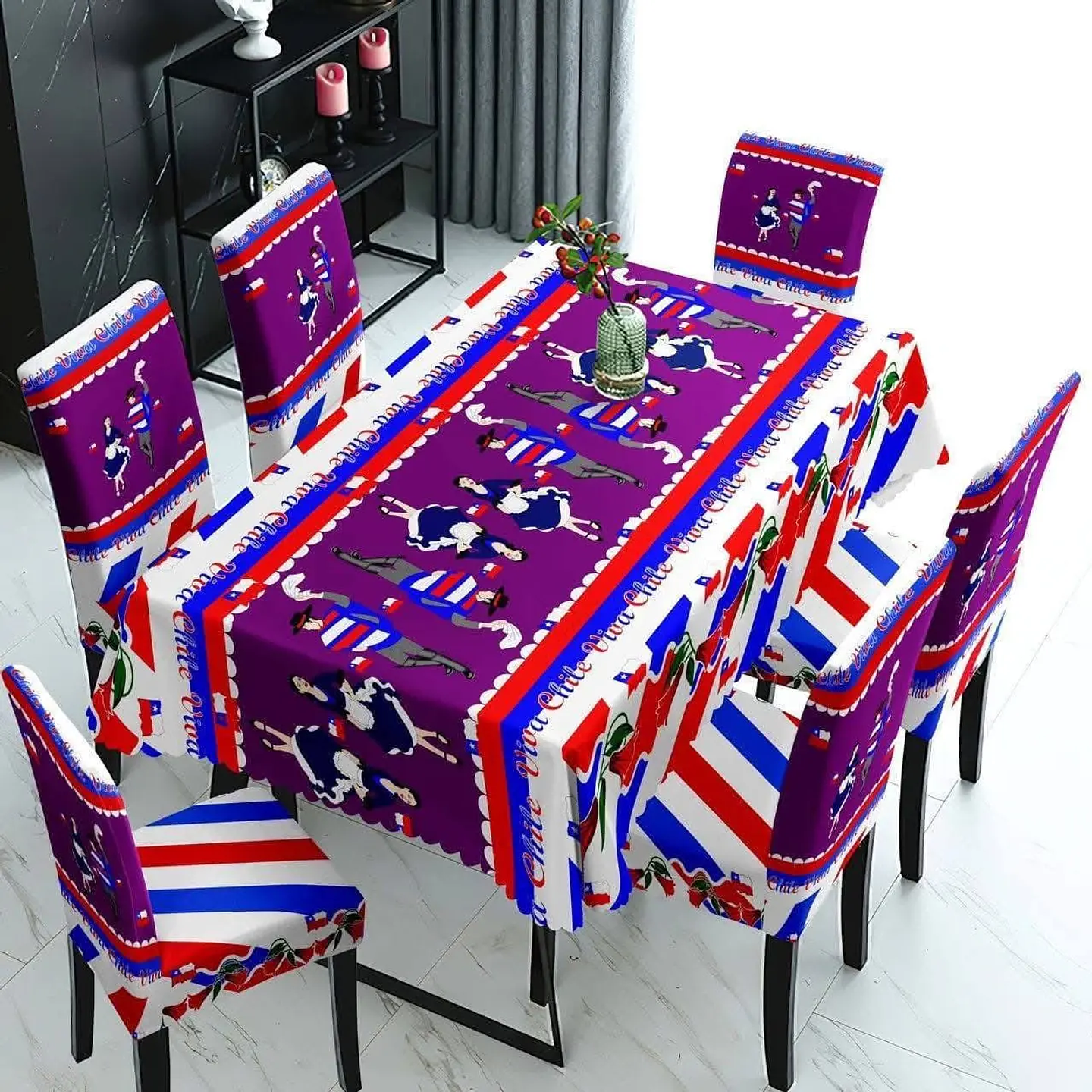 JUEGO MANTEL DE MESA + 6 FUNDAS DE SILLA 18 DE SEPTIEMBRE- POR MAYOR 3