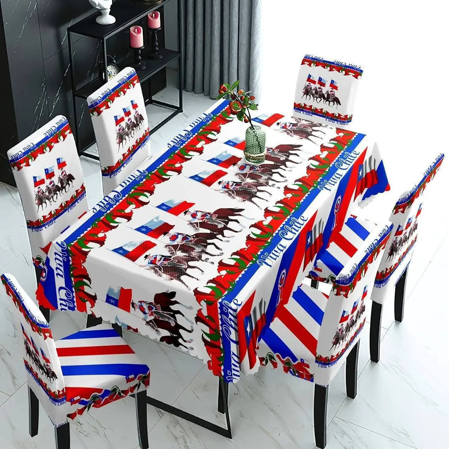 JUEGO MANTEL DE MESA + 6 FUNDAS DE SILLA 18 DE SEPTIEMBRE- POR MAYOR 4