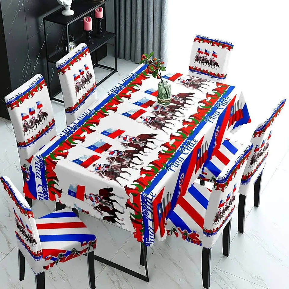 JUEGO MANTEL DE MESA + 6 FUNDAS DE SILLA 18 DE SEPTIEMBRE- POR MAYOR 4