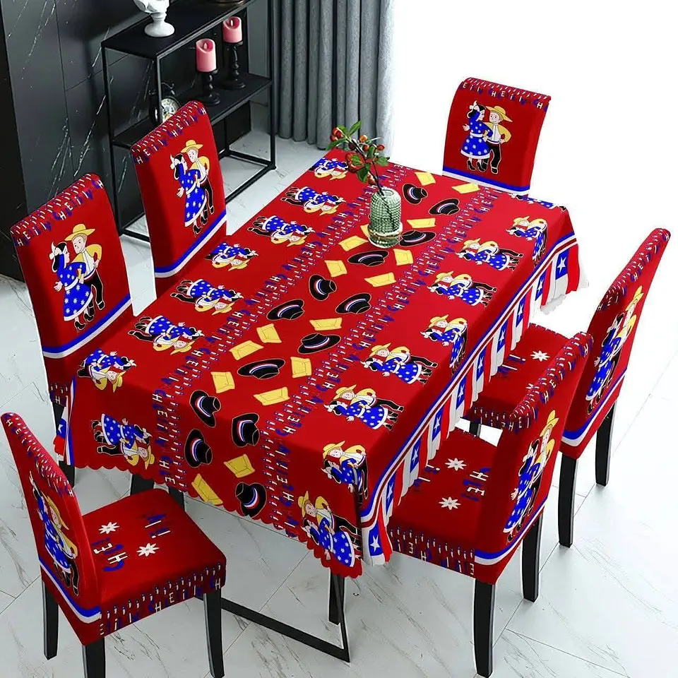 JUEGO MANTEL DE MESA + 6 FUNDAS DE SILLA 18 DE SEPTIEMBRE- POR MAYOR 5