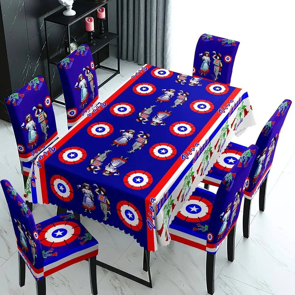 JUEGO MANTEL DE MESA + 6 FUNDAS DE SILLA 18 DE SEPTIEMBRE- POR MAYOR 6