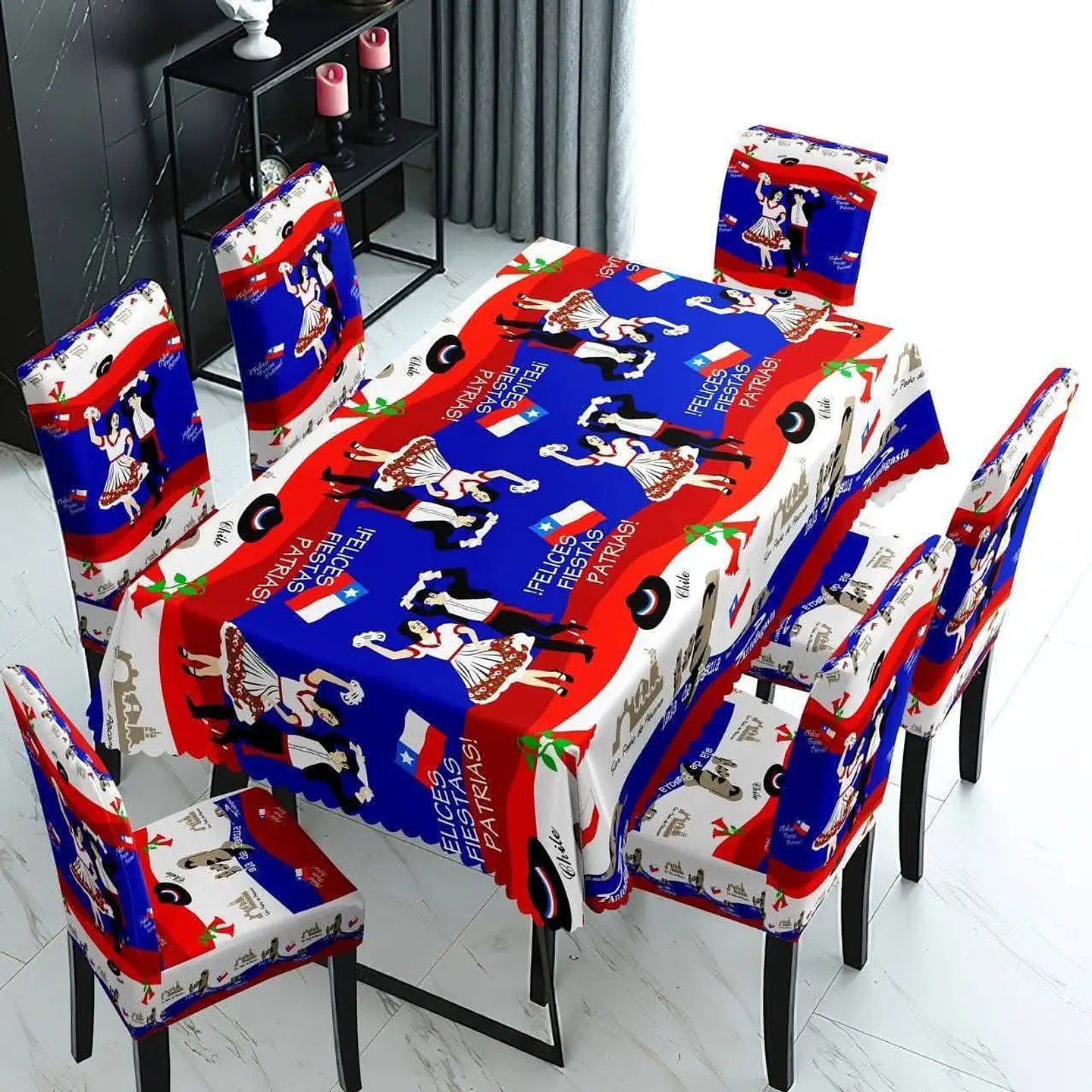 JUEGO MANTEL DE MESA + 6 FUNDAS DE SILLA 18 DE SEPTIEMBRE- POR MAYOR 7