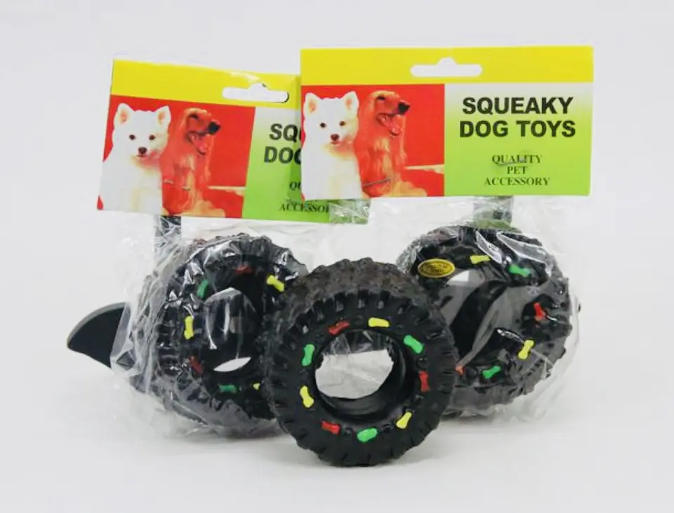 DOCENA JUGUETE CON SONIDO PARA PERRO DISEÑO NEUMÁTICO 11CM- POR MAYOR 1