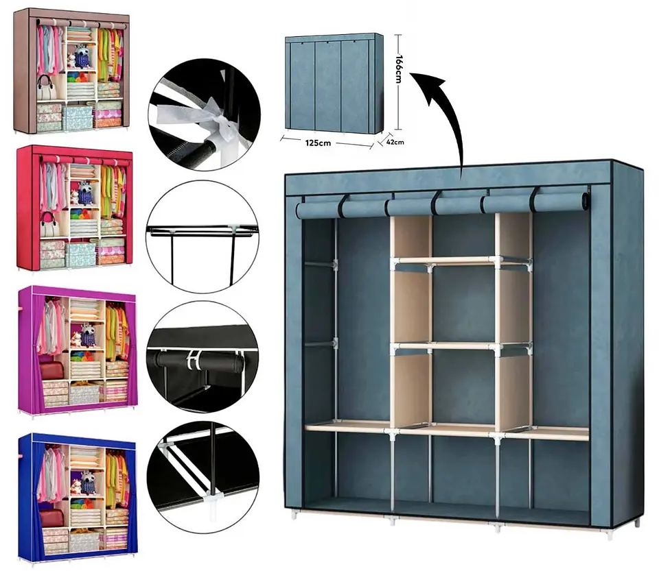 CLÓSET ARMARIO GRANDE TRIPLE ARMABLE LONA 130x45x175CM- POR MAYOR 2
