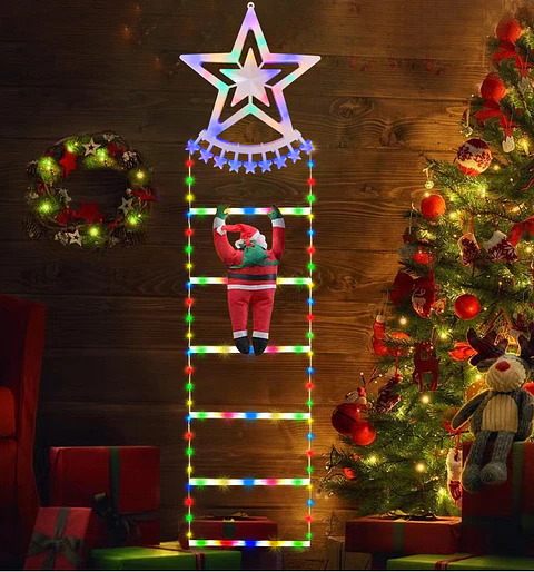 ESCALERA LED VIEJO PASCUERO MULTICOLOR Y CÁLIDO ESTRELLA 170x25CM- POR MAYOR