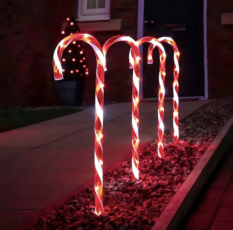 SET ADORNO BASTON CARAMELO SOLAR LED PQT 5 UNDS 64CM- POR MAYOR 2